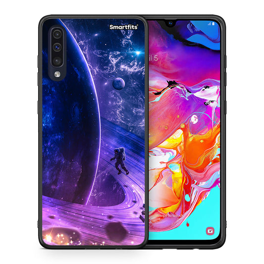 Θήκη Samsung A70 Lost Astronaut από τη Smartfits με σχέδιο στο πίσω μέρος και μαύρο περίβλημα | Samsung A70 Lost Astronaut case with colorful back and black bezels