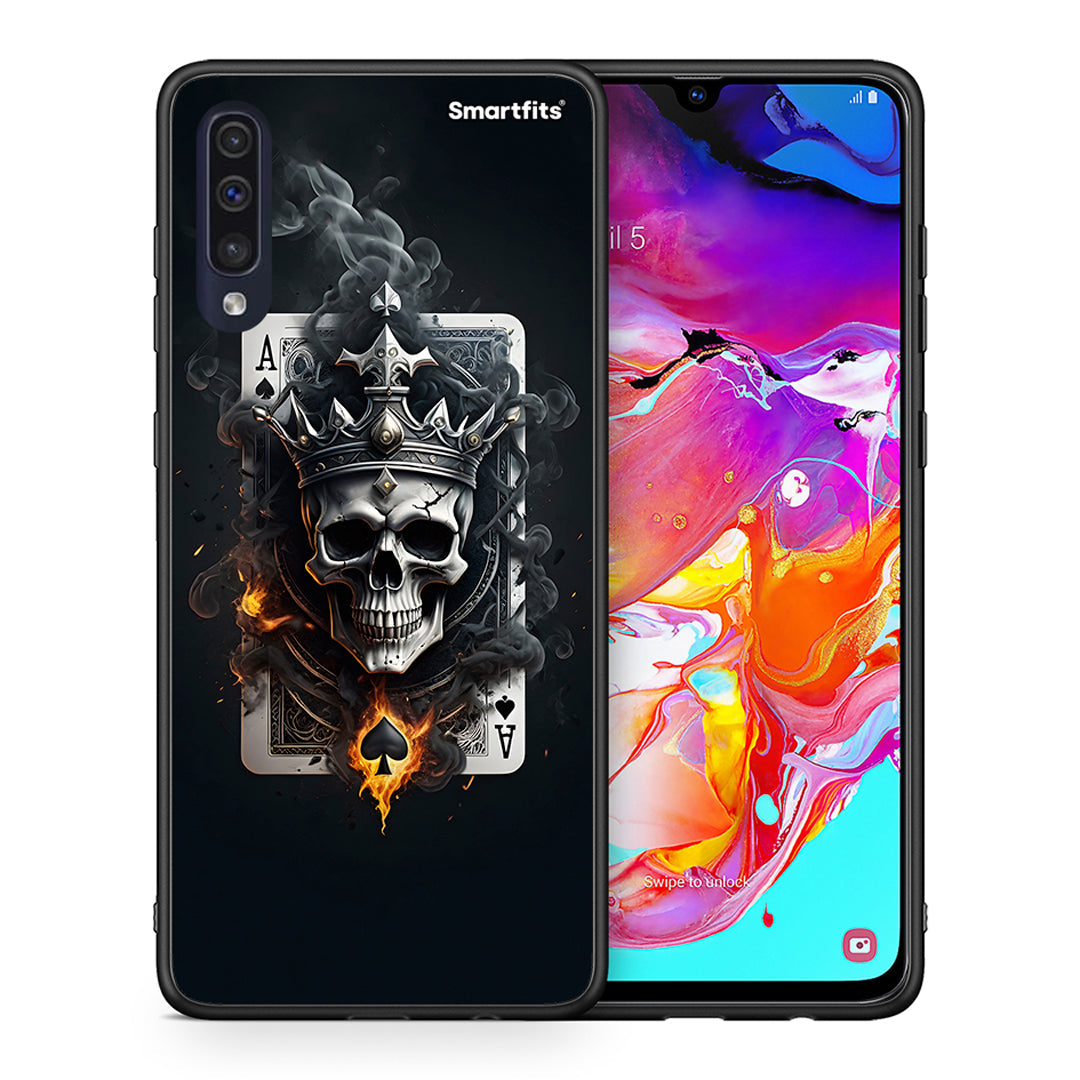Θήκη Samsung A70 Skull King Ace από τη Smartfits με σχέδιο στο πίσω μέρος και μαύρο περίβλημα | Samsung A70 Skull King Ace case with colorful back and black bezels