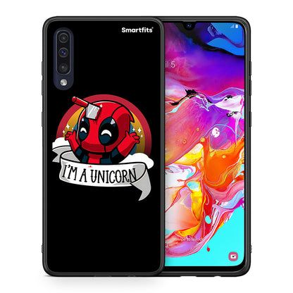 Θήκη Samsung A70 Unicorn Deadpool από τη Smartfits με σχέδιο στο πίσω μέρος και μαύρο περίβλημα | Samsung A70 Unicorn Deadpool case with colorful back and black bezels