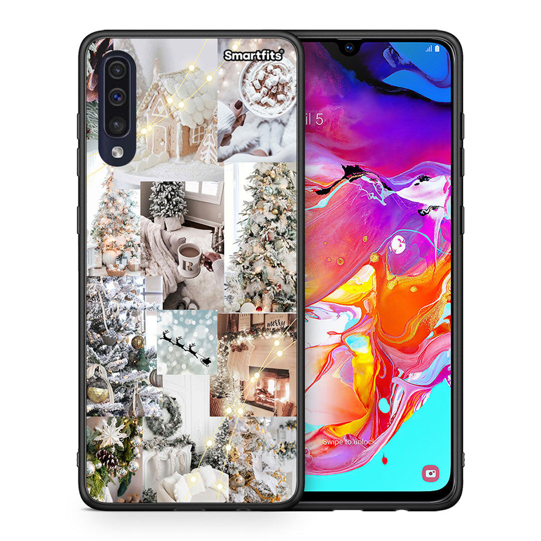 Θήκη Samsung A70 White Christmas από τη Smartfits με σχέδιο στο πίσω μέρος και μαύρο περίβλημα | Samsung A70 White Christmas case with colorful back and black bezels