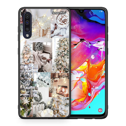 Θήκη Samsung A70 White Christmas από τη Smartfits με σχέδιο στο πίσω μέρος και μαύρο περίβλημα | Samsung A70 White Christmas case with colorful back and black bezels