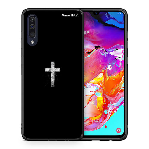 Θήκη Samsung A70 White Cross από τη Smartfits με σχέδιο στο πίσω μέρος και μαύρο περίβλημα | Samsung A70 White Cross case with colorful back and black bezels