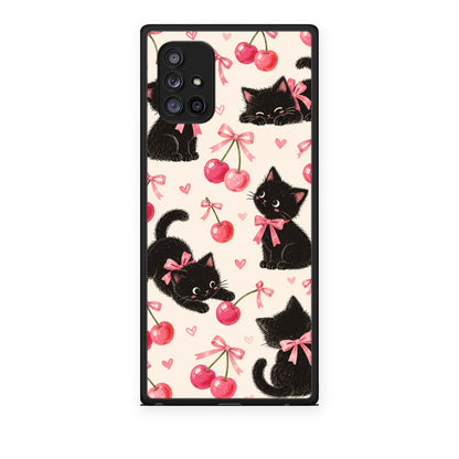 Θήκη Samsung Galaxy A71 5G Black Kittens and Cherries on Cream από τη Smartfits με σχέδιο στο πίσω μέρος και μαύρο περίβλημα | Samsung Galaxy A71 5G Black Kittens and Cherries on Cream case with colorful back and black bezels