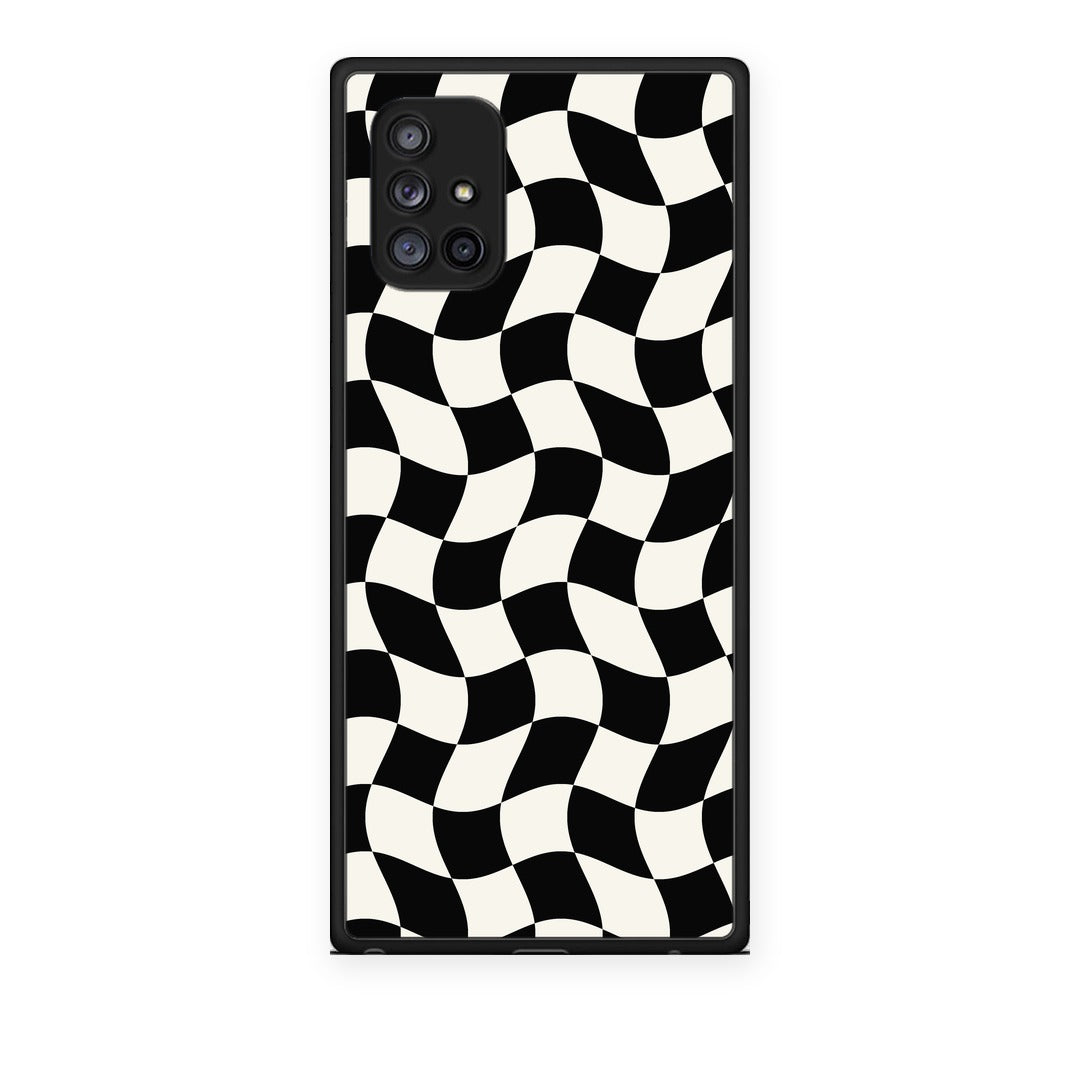 Θήκη Samsung Galaxy A71 5G Black and Cream Wavy Checkerboard από τη Smartfits με σχέδιο στο πίσω μέρος και μαύρο περίβλημα | Samsung Galaxy A71 5G Black and Cream Wavy Checkerboard case with colorful back and black bezels