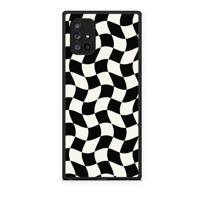 Θήκη Samsung Galaxy A71 5G Black and Cream Wavy Checkerboard από τη Smartfits με σχέδιο στο πίσω μέρος και μαύρο περίβλημα | Samsung Galaxy A71 5G Black and Cream Wavy Checkerboard case with colorful back and black bezels