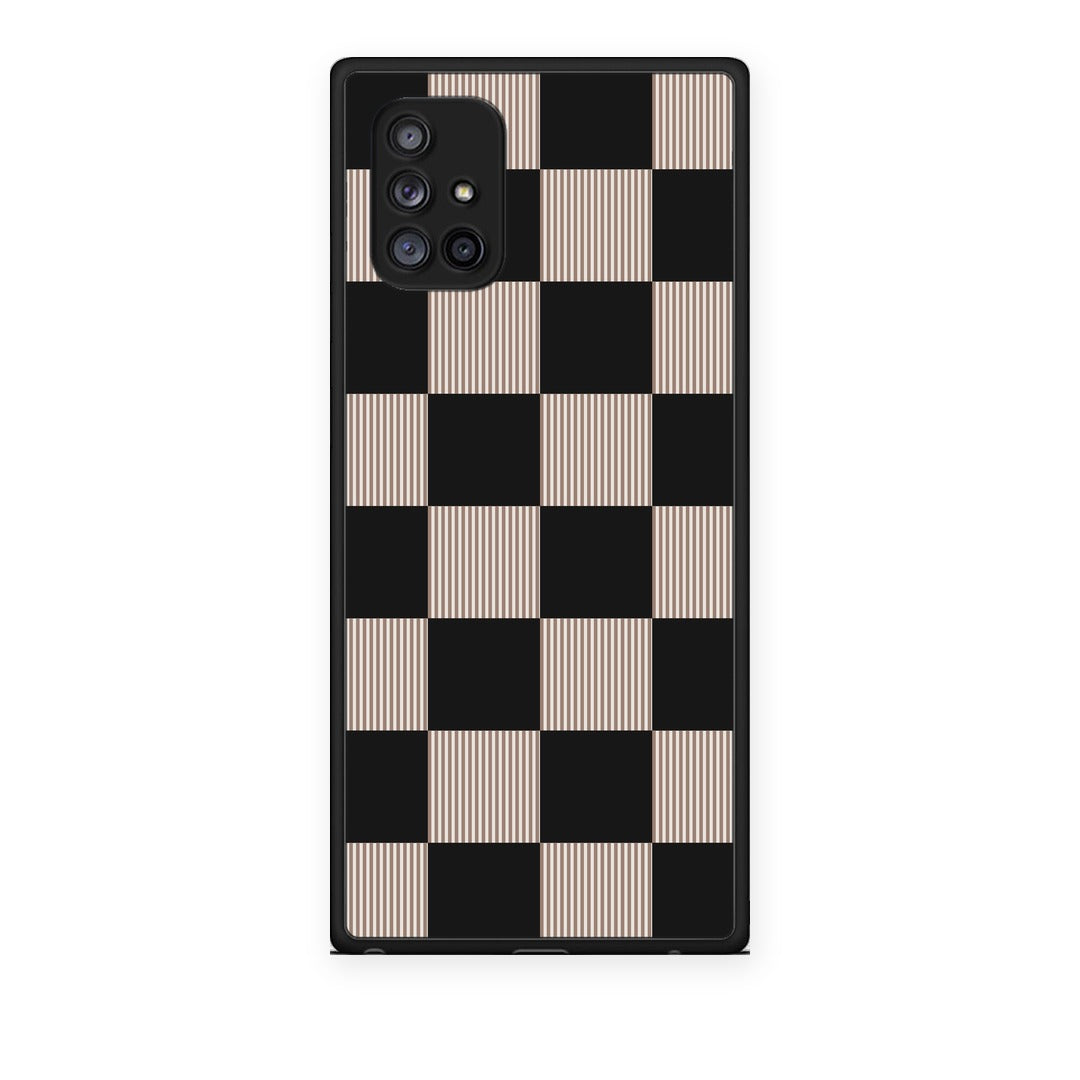 Θήκη Samsung Galaxy A71 5G Black and Taupe Striped Checks από τη Smartfits με σχέδιο στο πίσω μέρος και μαύρο περίβλημα | Samsung Galaxy A71 5G Black and Taupe Striped Checks case with colorful back and black bezels
