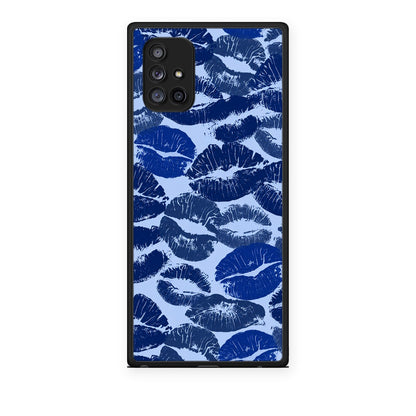 Θήκη Samsung Galaxy A71 5G Blue Lipstick Kisses από τη Smartfits με σχέδιο στο πίσω μέρος και μαύρο περίβλημα | Samsung Galaxy A71 5G Blue Lipstick Kisses case with colorful back and black bezels