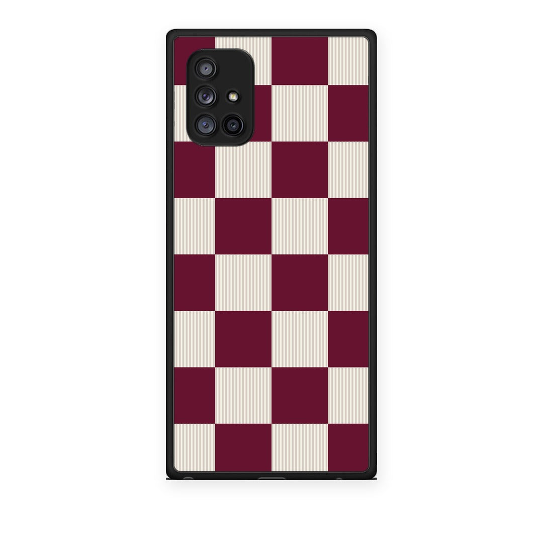 Θήκη Samsung Galaxy A71 5G Burgundy and Cream Striped Checks από τη Smartfits με σχέδιο στο πίσω μέρος και μαύρο περίβλημα | Samsung Galaxy A71 5G Burgundy and Cream Striped Checks case with colorful back and black bezels