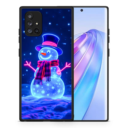 Θήκη Samsung Galaxy A71 5G Christmas Neon Snowman από τη Smartfits με σχέδιο στο πίσω μέρος και μαύρο περίβλημα | Samsung Galaxy A71 5G Christmas Neon Snowman case with colorful back and black bezels