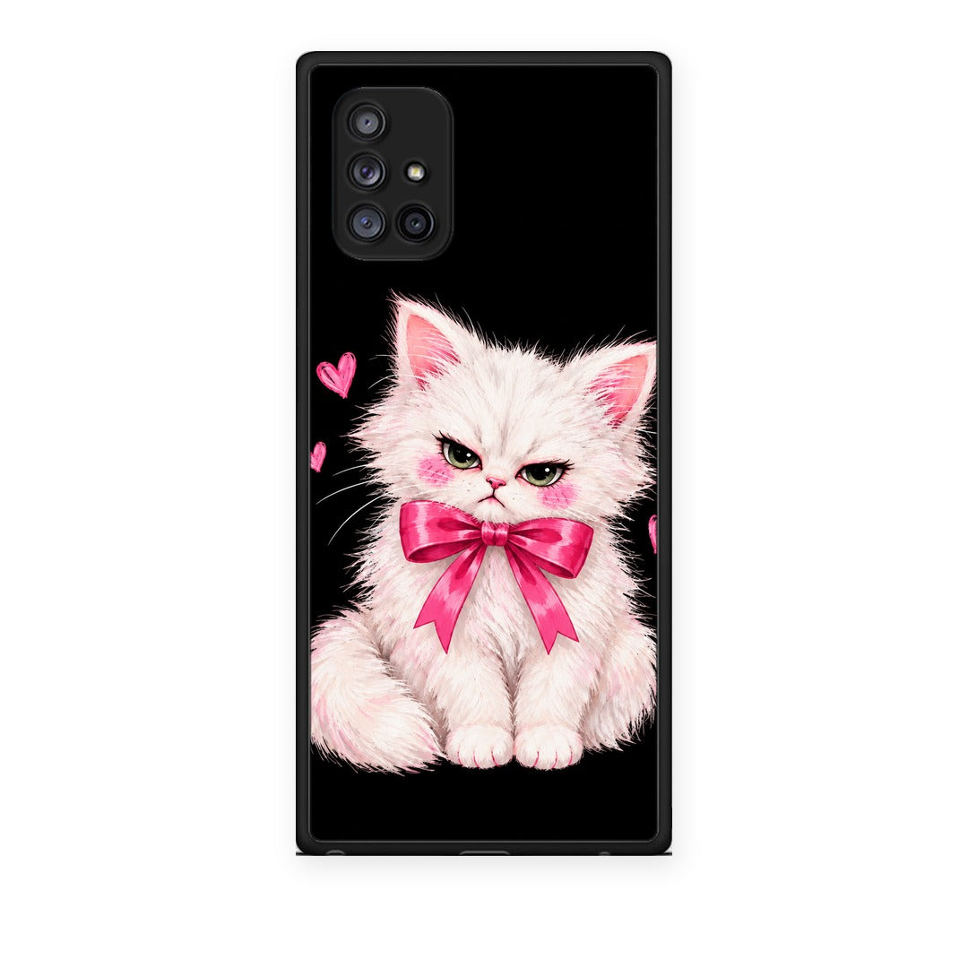 Θήκη Samsung Galaxy A71 5G Grumpy Party Kitten on Black από τη Smartfits με σχέδιο στο πίσω μέρος και μαύρο περίβλημα | Samsung Galaxy A71 5G Grumpy Party Kitten on Black case with colorful back and black bezels
