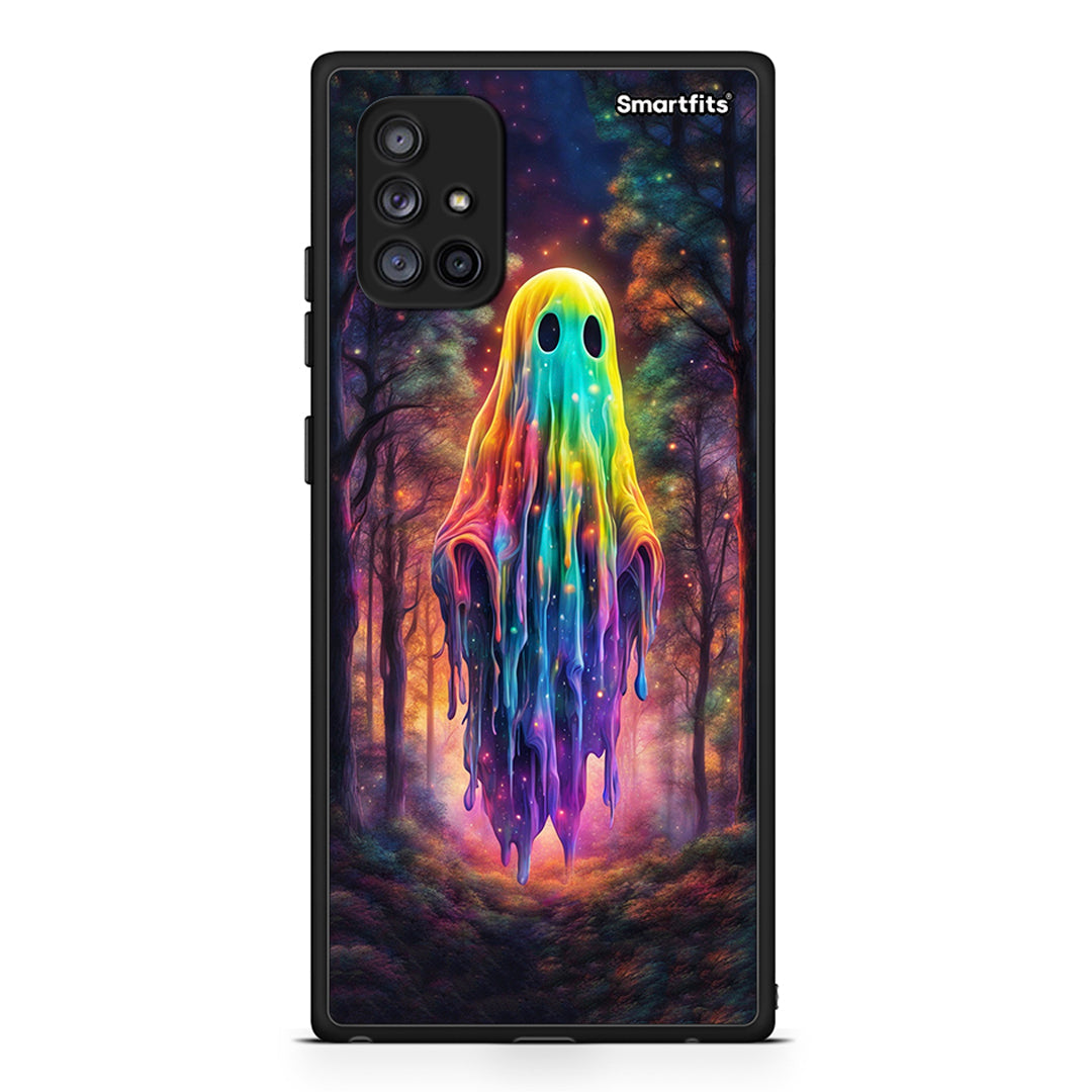 Samsung Galaxy A71 5G Halloween Ghost θήκη από τη Smartfits με σχέδιο στο πίσω μέρος και μαύρο περίβλημα | Smartphone case with colorful back and black bezels by Smartfits