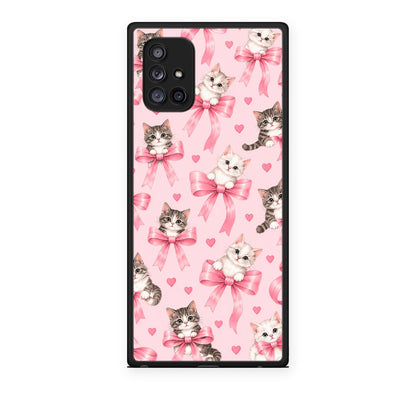 Θήκη Samsung Galaxy A71 5G Kittens and Pink Bows on Pink από τη Smartfits με σχέδιο στο πίσω μέρος και μαύρο περίβλημα | Samsung Galaxy A71 5G Kittens and Pink Bows on Pink case with colorful back and black bezels