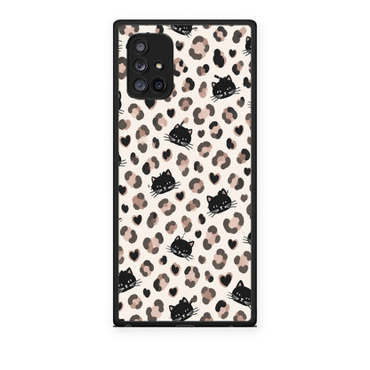 Θήκη Samsung Galaxy A71 5G Leopard Spots and Black Cats on Cream από τη Smartfits με σχέδιο στο πίσω μέρος και μαύρο περίβλημα | Samsung Galaxy A71 5G Leopard Spots and Black Cats on Cream case with colorful back and black bezels