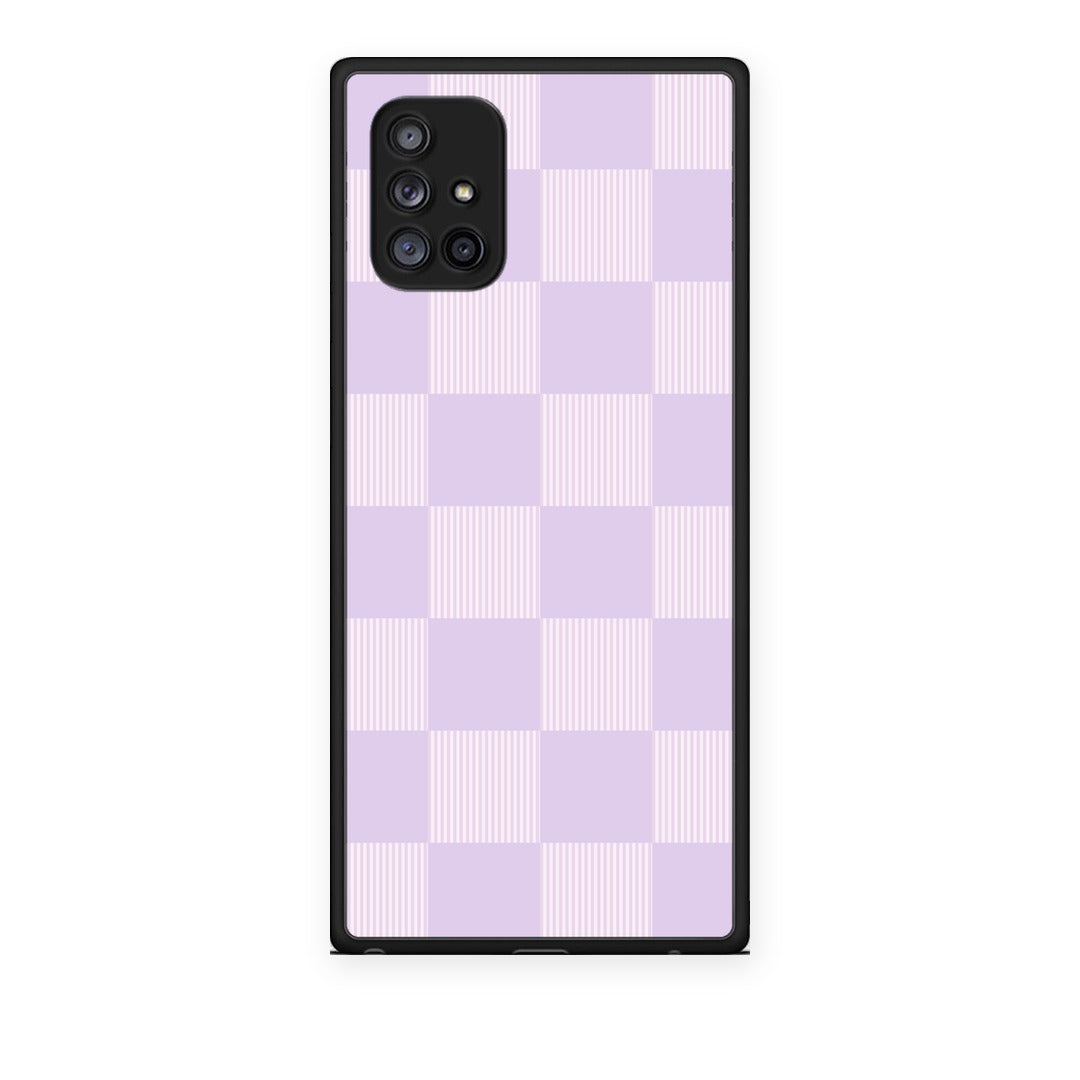 Θήκη Samsung Galaxy A71 5G Lilac and Cream Striped Checks από τη Smartfits με σχέδιο στο πίσω μέρος και μαύρο περίβλημα | Samsung Galaxy A71 5G Lilac and Cream Striped Checks case with colorful back and black bezels