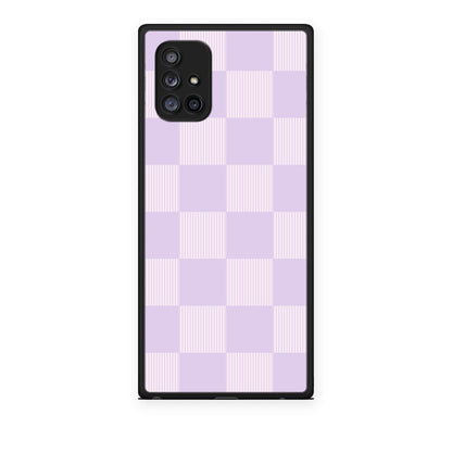 Θήκη Samsung Galaxy A71 5G Lilac and Cream Striped Checks από τη Smartfits με σχέδιο στο πίσω μέρος και μαύρο περίβλημα | Samsung Galaxy A71 5G Lilac and Cream Striped Checks case with colorful back and black bezels