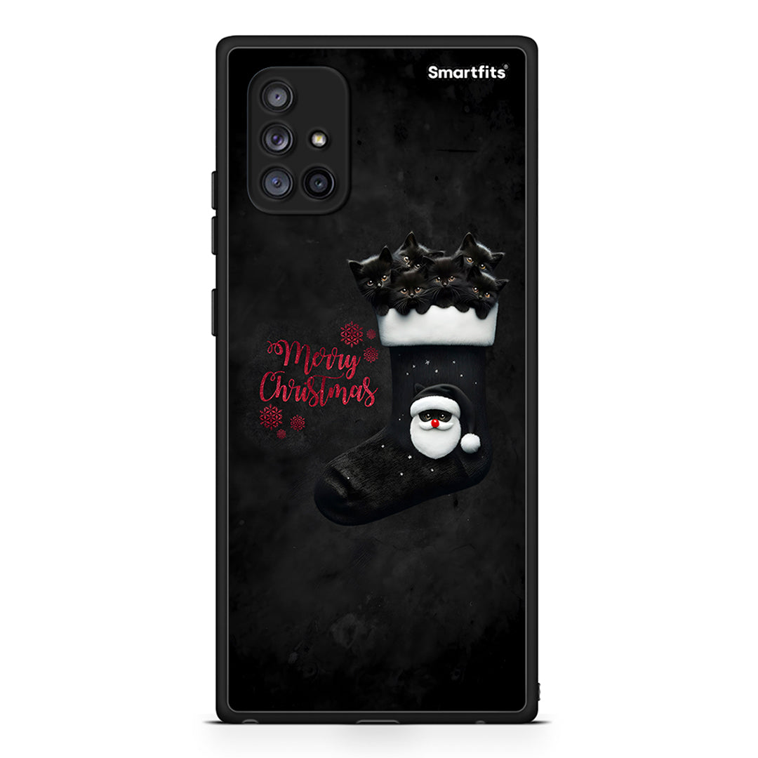 Samsung Galaxy A71 5G Merry Cat Christmas θήκη από τη Smartfits με σχέδιο στο πίσω μέρος και μαύρο περίβλημα | Smartphone case with colorful back and black bezels by Smartfits