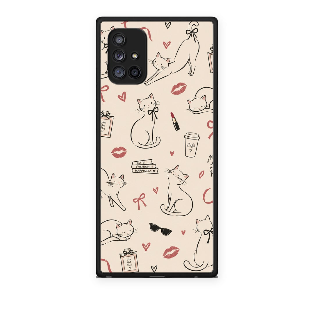 Θήκη Samsung Galaxy A71 5G Minimal Cat and Fashion Doodles on Cream από τη Smartfits με σχέδιο στο πίσω μέρος και μαύρο περίβλημα | Samsung Galaxy A71 5G Minimal Cat and Fashion Doodles on Cream case with colorful back and black bezels