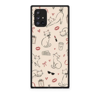 Θήκη Samsung Galaxy A71 5G Minimal Cat and Fashion Doodles on Cream από τη Smartfits με σχέδιο στο πίσω μέρος και μαύρο περίβλημα | Samsung Galaxy A71 5G Minimal Cat and Fashion Doodles on Cream case with colorful back and black bezels