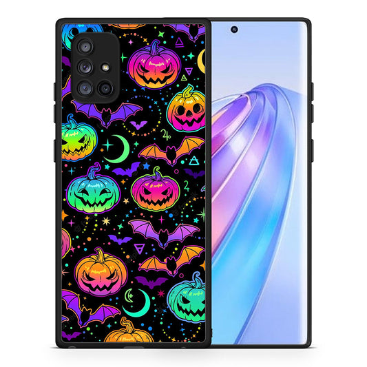 Θήκη Samsung Galaxy A71 5G Neon Halloween από τη Smartfits με σχέδιο στο πίσω μέρος και μαύρο περίβλημα | Samsung Galaxy A71 5G Neon Halloween case with colorful back and black bezels