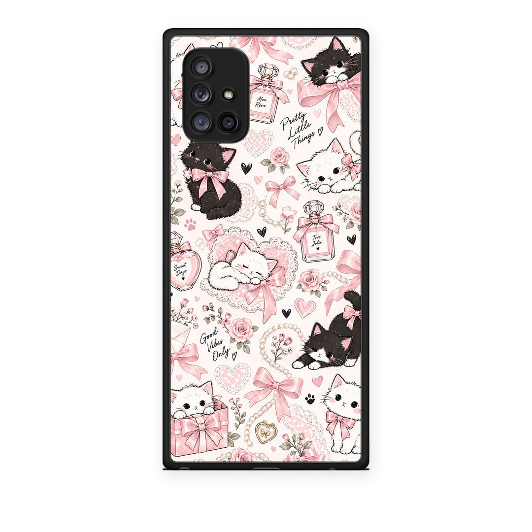 Θήκη Samsung Galaxy A71 5G Pink Bows and Kittens Collage από τη Smartfits με σχέδιο στο πίσω μέρος και μαύρο περίβλημα | Samsung Galaxy A71 5G Pink Bows and Kittens Collage case with colorful back and black bezels