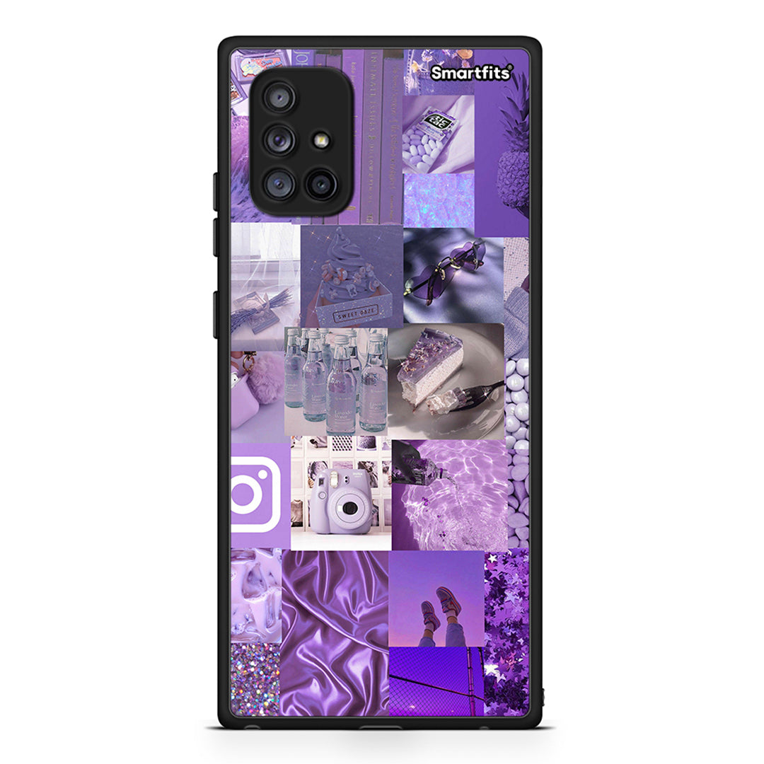 Samsung Galaxy A71 5G Purple Aesthetic Collage θήκη από τη Smartfits με σχέδιο στο πίσω μέρος και μαύρο περίβλημα | Smartphone case with colorful back and black bezels by Smartfits