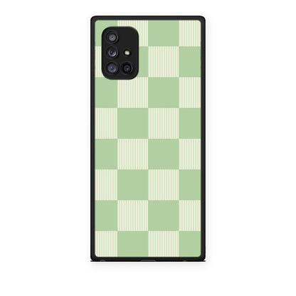 Θήκη Samsung Galaxy A71 5G Sage and Cream Striped Checks από τη Smartfits με σχέδιο στο πίσω μέρος και μαύρο περίβλημα | Samsung Galaxy A71 5G Sage and Cream Striped Checks case with colorful back and black bezels