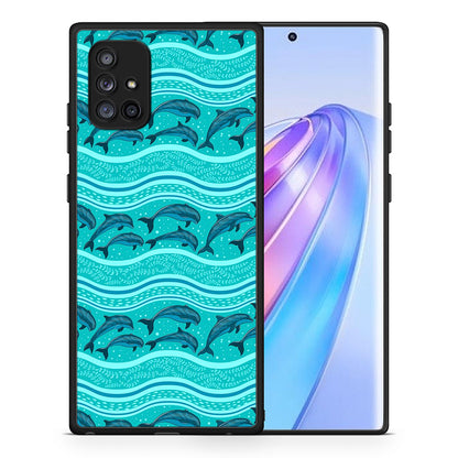 Θήκη Samsung Galaxy A71 5G Swimming Dolphins από τη Smartfits με σχέδιο στο πίσω μέρος και μαύρο περίβλημα | Samsung Galaxy A71 5G Swimming Dolphins case with colorful back and black bezels