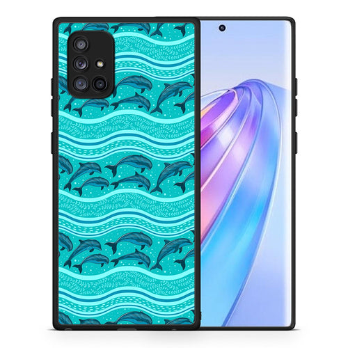 Θήκη Samsung Galaxy A71 5G Swimming Dolphins από τη Smartfits με σχέδιο στο πίσω μέρος και μαύρο περίβλημα | Samsung Galaxy A71 5G Swimming Dolphins case with colorful back and black bezels