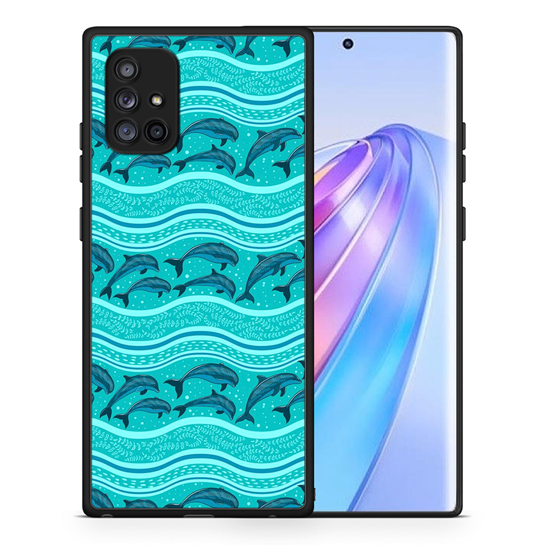 Θήκη Samsung Galaxy A71 5G Swimming Dolphins από τη Smartfits με σχέδιο στο πίσω μέρος και μαύρο περίβλημα | Samsung Galaxy A71 5G Swimming Dolphins case with colorful back and black bezels