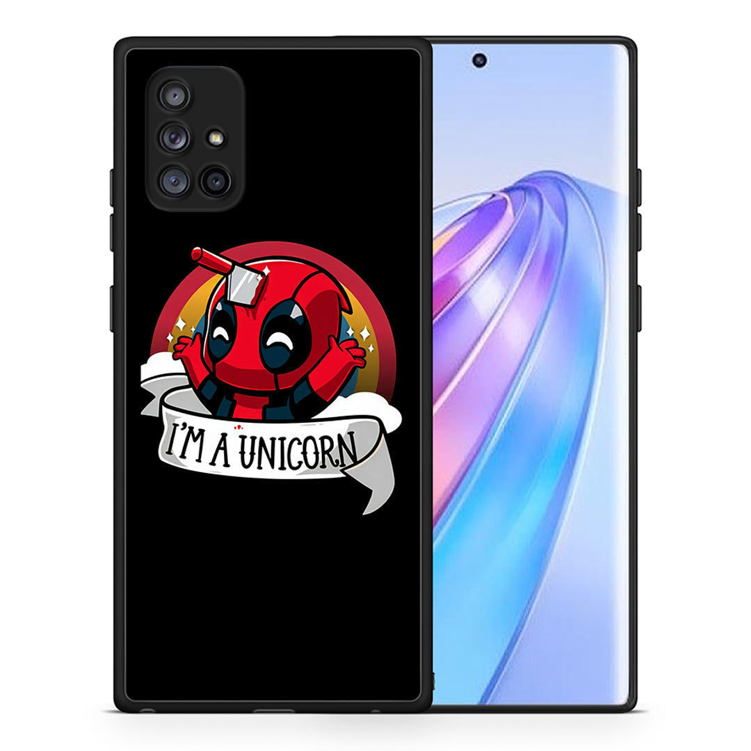 Θήκη Samsung Galaxy A71 5G Unicorn Deadpool από τη Smartfits με σχέδιο στο πίσω μέρος και μαύρο περίβλημα | Samsung Galaxy A71 5G Unicorn Deadpool case with colorful back and black bezels