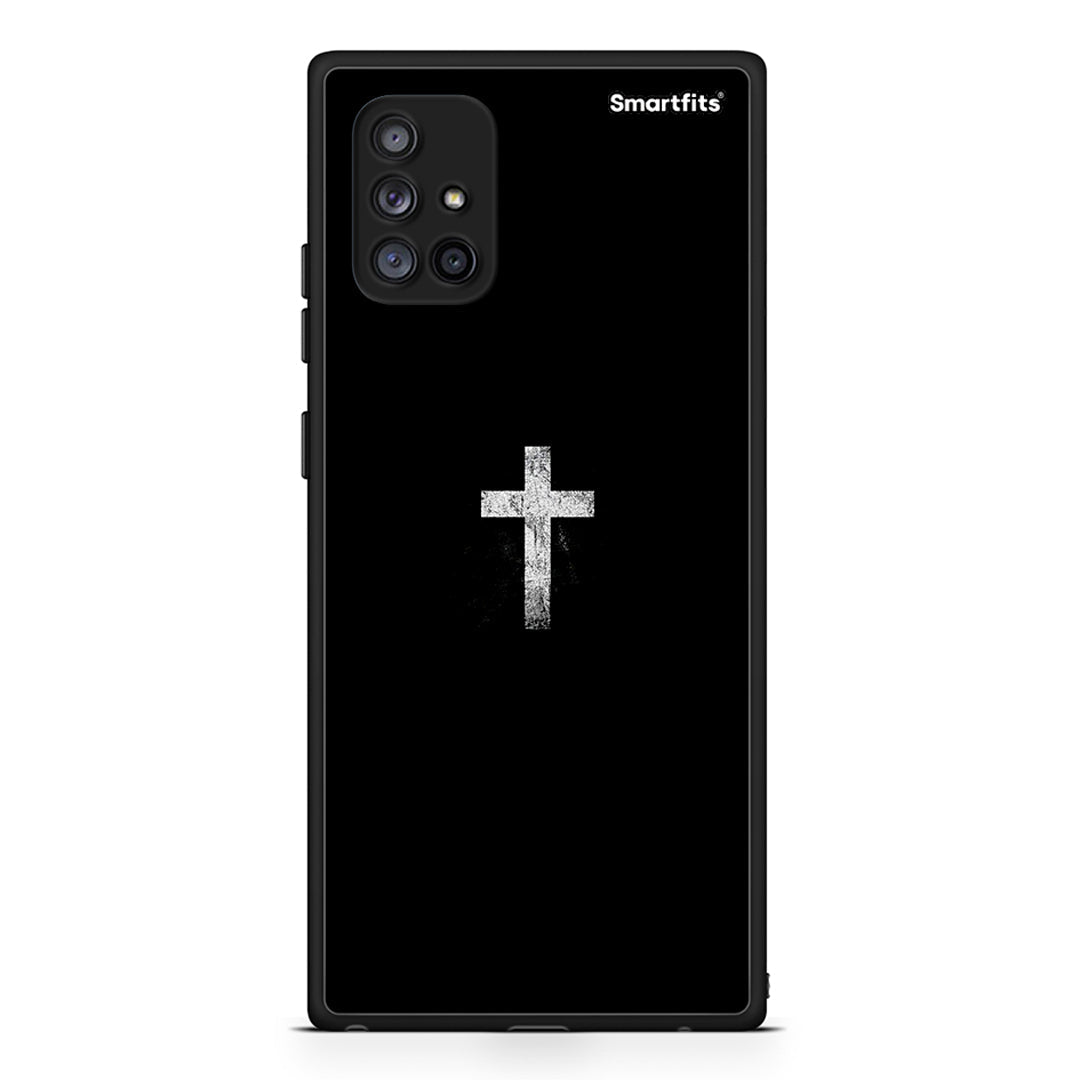 Samsung Galaxy A71 5G White Cross θήκη από τη Smartfits με σχέδιο στο πίσω μέρος και μαύρο περίβλημα | Smartphone case with colorful back and black bezels by Smartfits