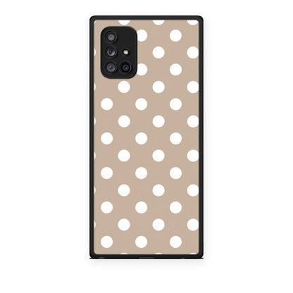 Θήκη Samsung Galaxy A71 5G White Polka Dots on Taupe από τη Smartfits με σχέδιο στο πίσω μέρος και μαύρο περίβλημα | Samsung Galaxy A71 5G White Polka Dots on Taupe case with colorful back and black bezels