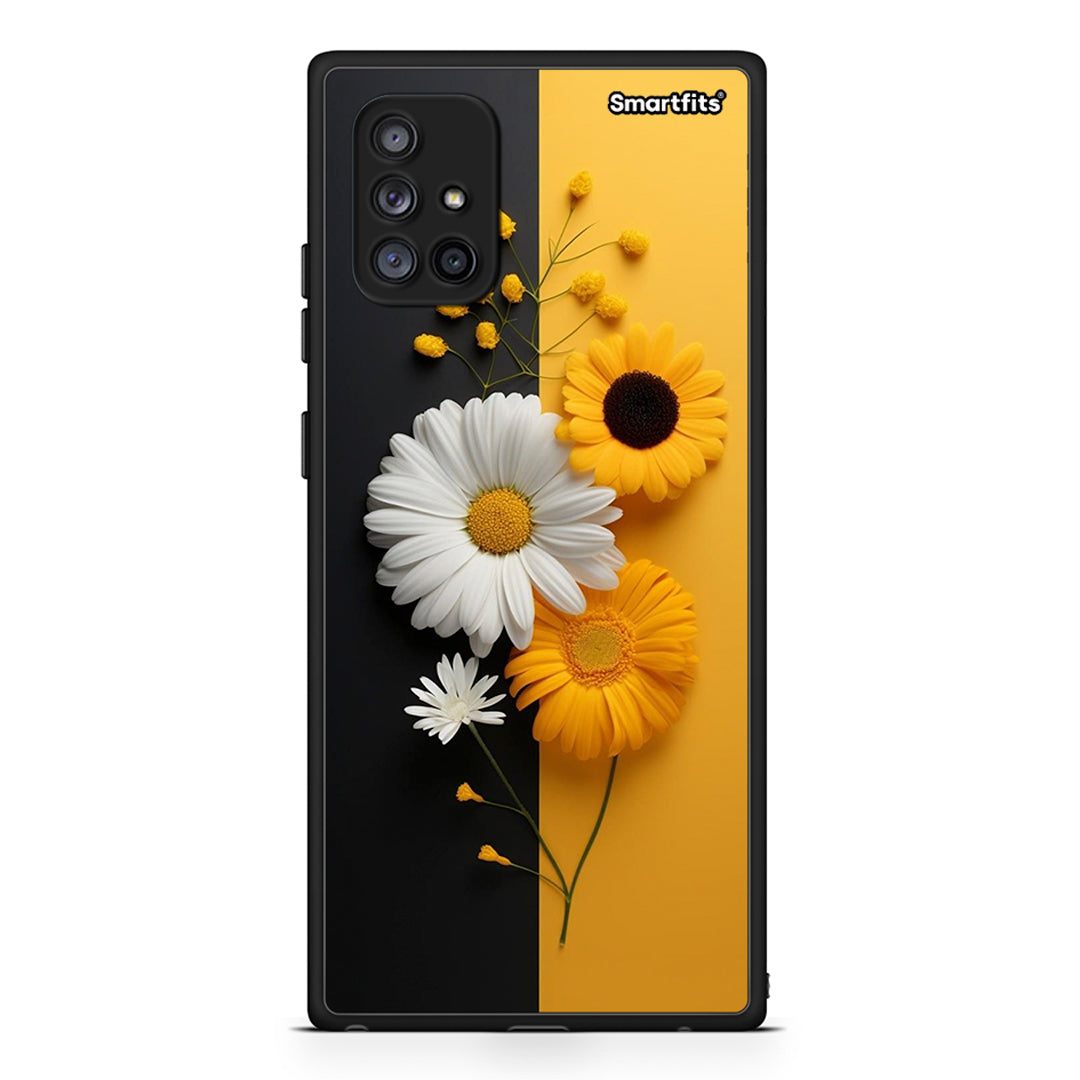 Samsung Galaxy A71 5G Yellow Daisies θήκη από τη Smartfits με σχέδιο στο πίσω μέρος και μαύρο περίβλημα | Smartphone case with colorful back and black bezels by Smartfits