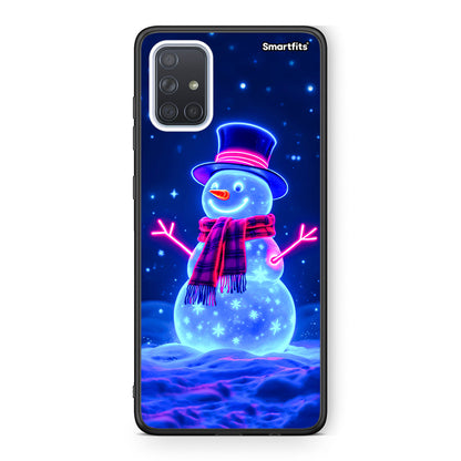 Samsung A71 Christmas Neon Snowman θήκη από τη Smartfits με σχέδιο στο πίσω μέρος και μαύρο περίβλημα | Smartphone case with colorful back and black bezels by Smartfits