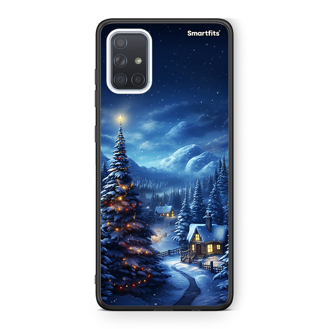 Samsung A51 Christmas Scenery θήκη από τη Smartfits με σχέδιο στο πίσω μέρος και μαύρο περίβλημα | Smartphone case with colorful back and black bezels by Smartfits