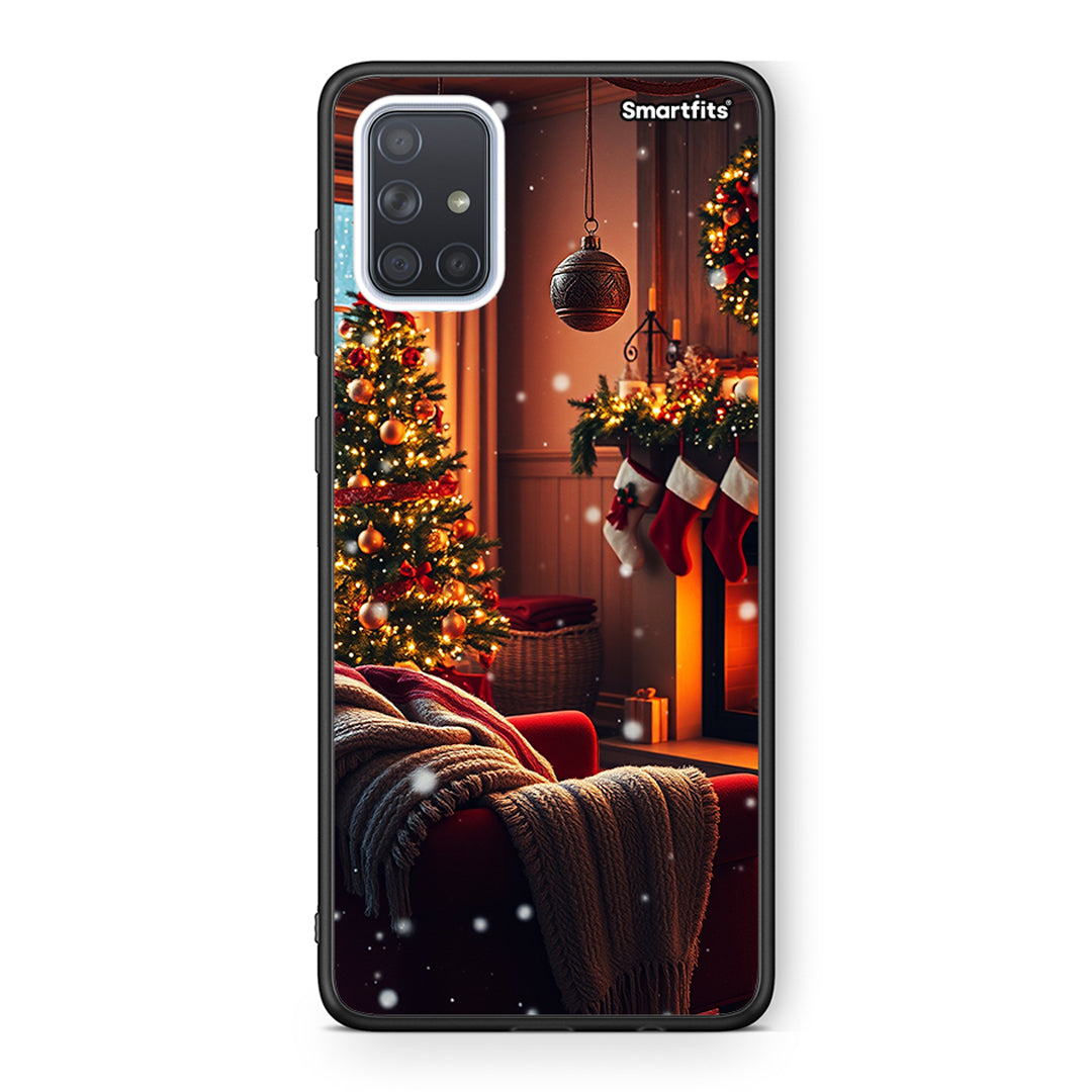 Samsung A71 Home For Christmas θήκη από τη Smartfits με σχέδιο στο πίσω μέρος και μαύρο περίβλημα | Smartphone case with colorful back and black bezels by Smartfits