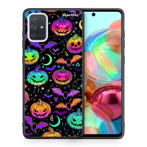 Θήκη Samsung A71 Neon Halloween από τη Smartfits με σχέδιο στο πίσω μέρος και μαύρο περίβλημα | Samsung A71 Neon Halloween case with colorful back and black bezels