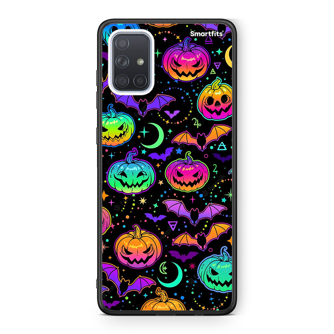 Samsung A51 Neon Halloween θήκη από τη Smartfits με σχέδιο στο πίσω μέρος και μαύρο περίβλημα | Smartphone case with colorful back and black bezels by Smartfits