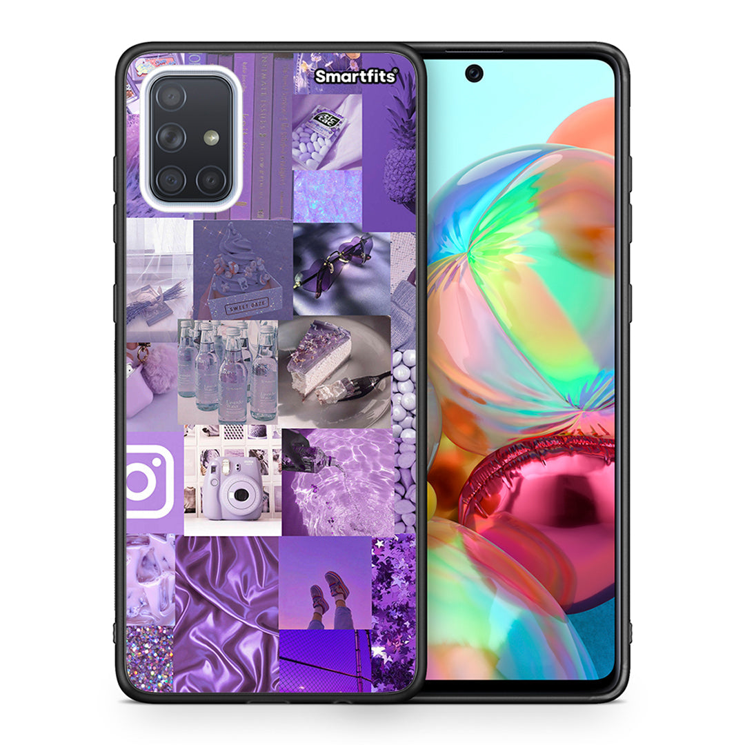 Θήκη Samsung A71 Purple Aesthetic Collage από τη Smartfits με σχέδιο στο πίσω μέρος και μαύρο περίβλημα | Samsung A71 Purple Aesthetic Collage case with colorful back and black bezels