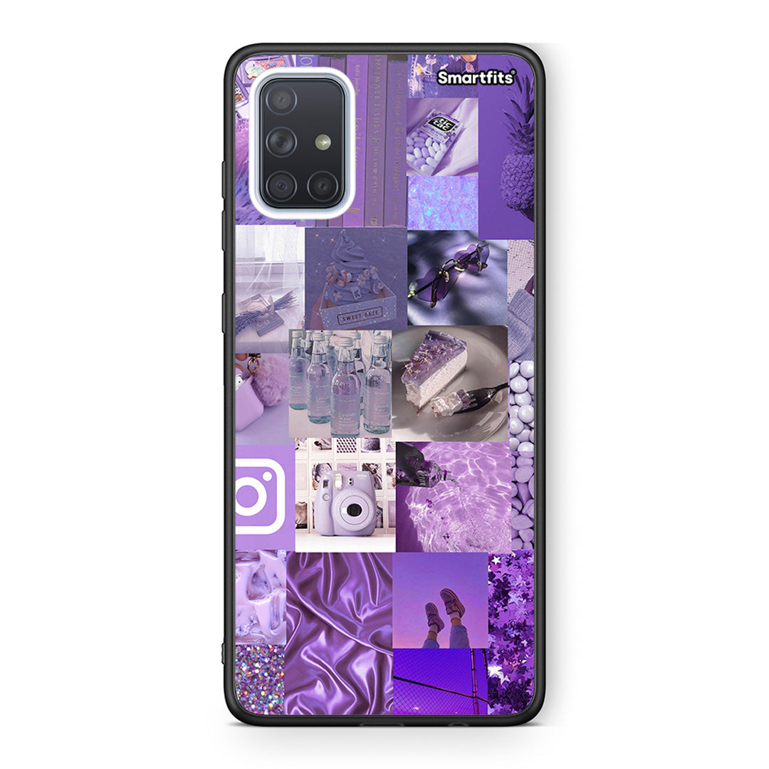 Samsung A51 Purple Aesthetic Collage θήκη από τη Smartfits με σχέδιο στο πίσω μέρος και μαύρο περίβλημα | Smartphone case with colorful back and black bezels by Smartfits