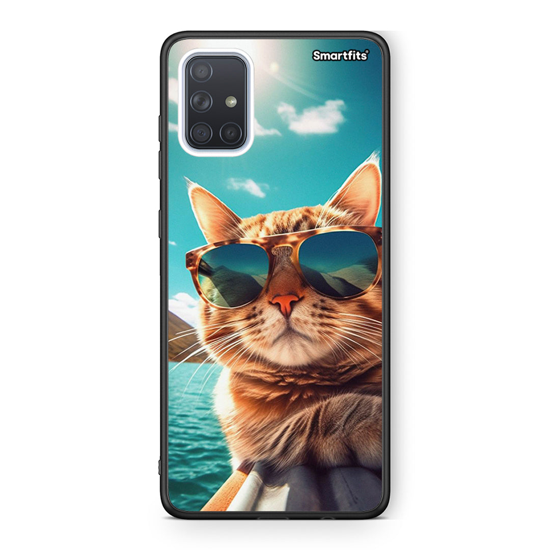 Samsung A51 Summer Cat θήκη από τη Smartfits με σχέδιο στο πίσω μέρος και μαύρο περίβλημα | Smartphone case with colorful back and black bezels by Smartfits