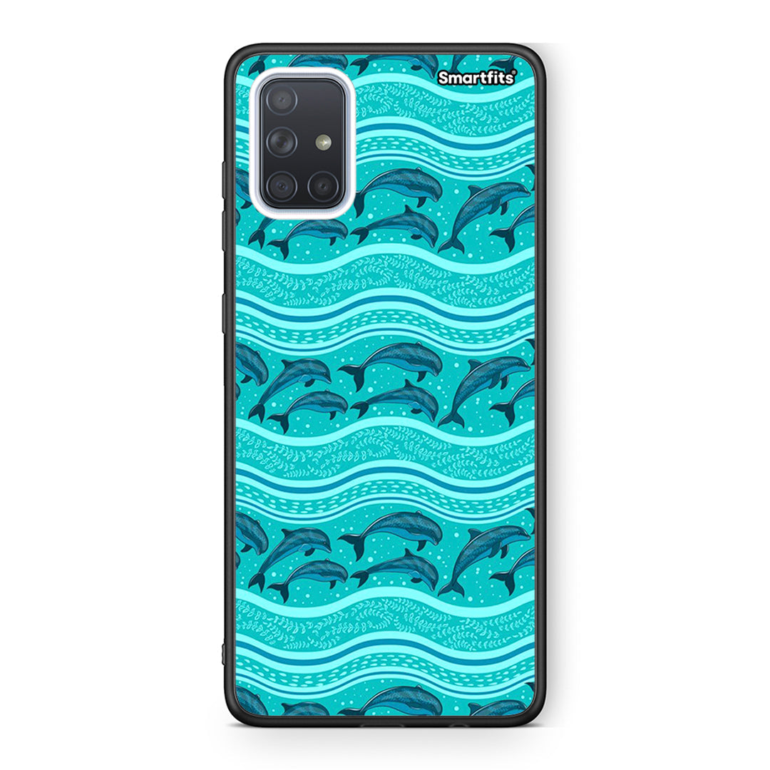 Samsung A71 Swimming Dolphins θήκη από τη Smartfits με σχέδιο στο πίσω μέρος και μαύρο περίβλημα | Smartphone case with colorful back and black bezels by Smartfits