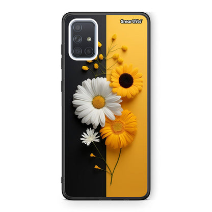 Samsung A51 Yellow Daisies θήκη από τη Smartfits με σχέδιο στο πίσω μέρος και μαύρο περίβλημα | Smartphone case with colorful back and black bezels by Smartfits