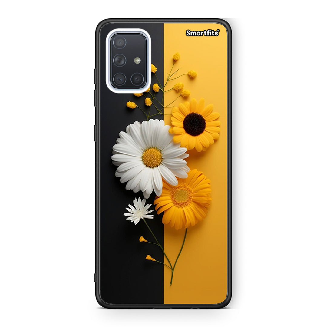 Samsung A51 Yellow Daisies θήκη από τη Smartfits με σχέδιο στο πίσω μέρος και μαύρο περίβλημα | Smartphone case with colorful back and black bezels by Smartfits