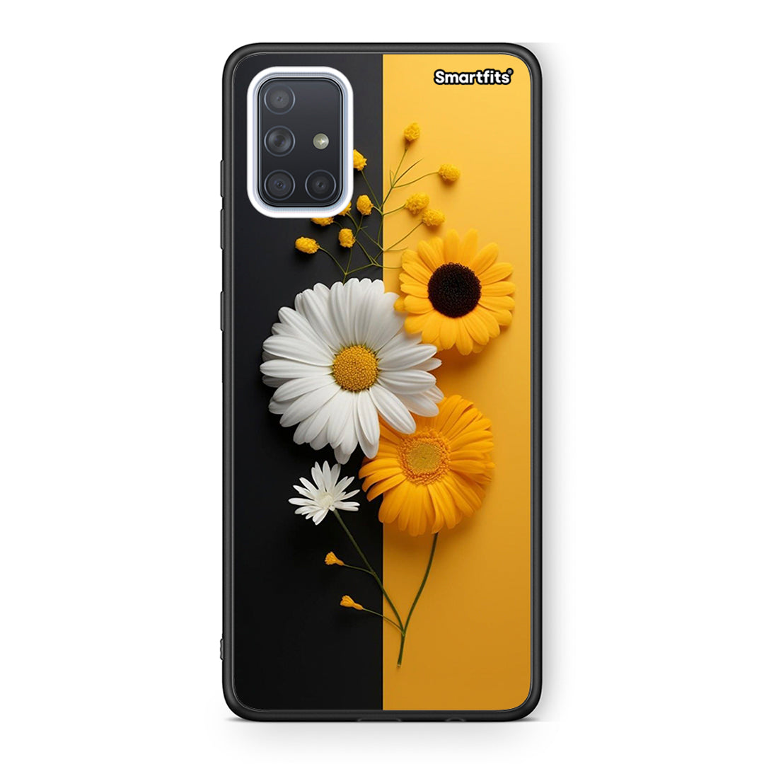 Samsung A71 Yellow Daisies θήκη από τη Smartfits με σχέδιο στο πίσω μέρος και μαύρο περίβλημα | Smartphone case with colorful back and black bezels by Smartfits