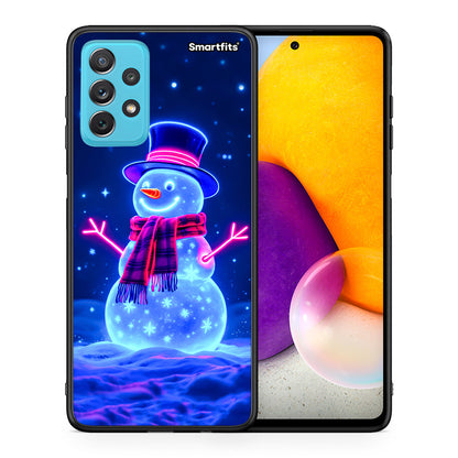 Θήκη Samsung A72 Christmas Neon Snowman από τη Smartfits με σχέδιο στο πίσω μέρος και μαύρο περίβλημα | Samsung A72 Christmas Neon Snowman case with colorful back and black bezels