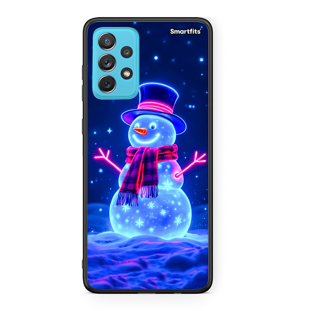 Samsung A72 Christmas Neon Snowman θήκη από τη Smartfits με σχέδιο στο πίσω μέρος και μαύρο περίβλημα | Smartphone case with colorful back and black bezels by Smartfits