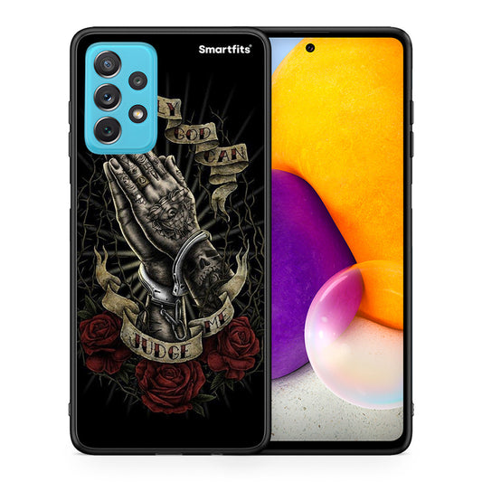 Θήκη Samsung A72 Judge By God από τη Smartfits με σχέδιο στο πίσω μέρος και μαύρο περίβλημα | Samsung A72 Judge By God case with colorful back and black bezels