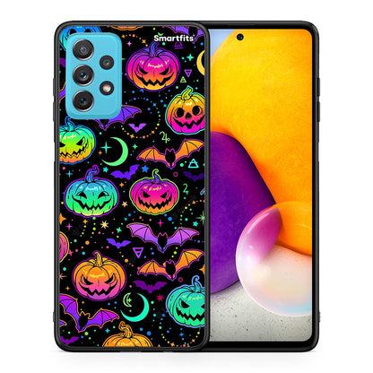 Θήκη Samsung A72 Neon Halloween από τη Smartfits με σχέδιο στο πίσω μέρος και μαύρο περίβλημα | Samsung A72 Neon Halloween case with colorful back and black bezels