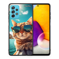 Thumbnail for Θήκη Samsung A72 Summer Cat από τη Smartfits με σχέδιο στο πίσω μέρος και μαύρο περίβλημα | Samsung A72 Summer Cat case with colorful back and black bezels